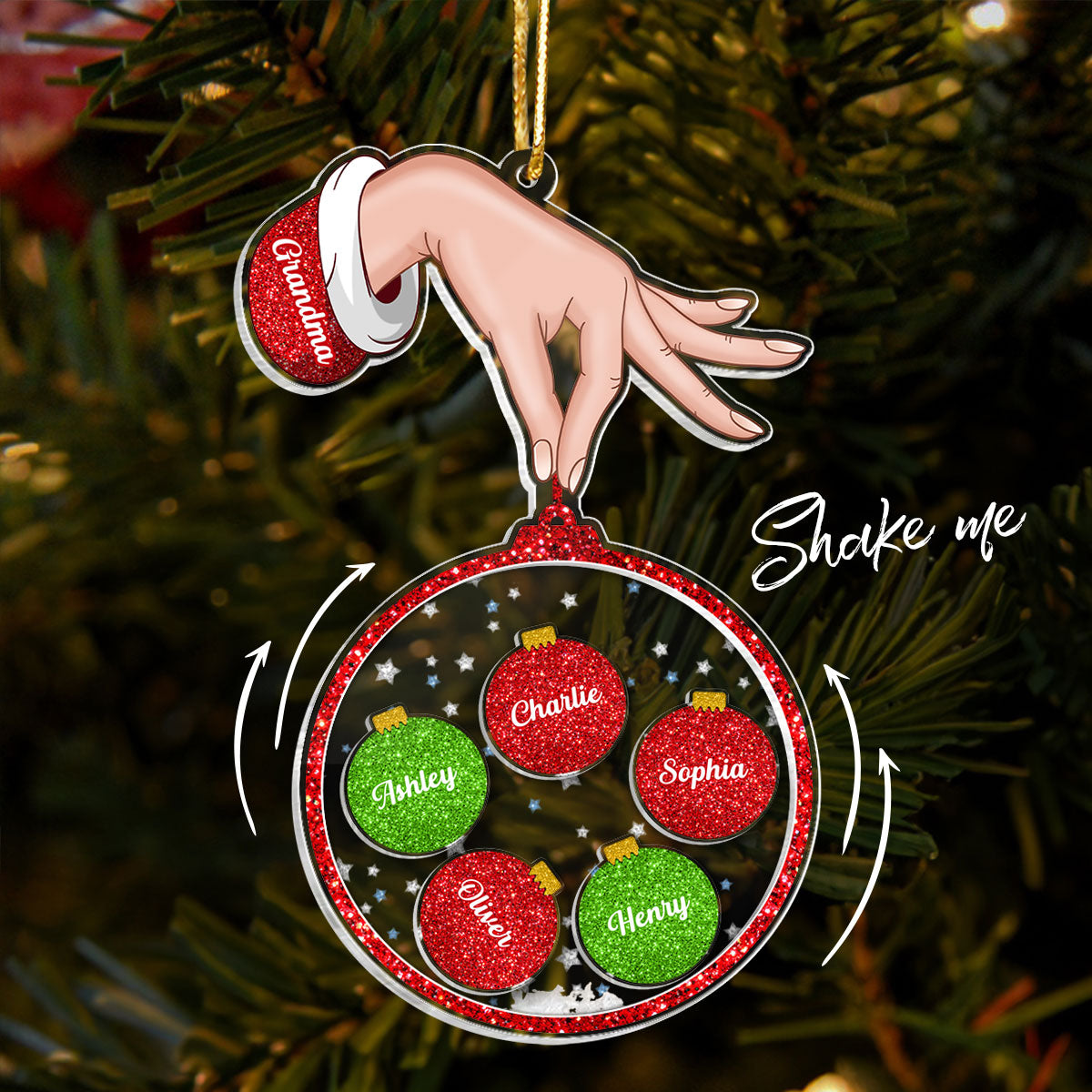 Grandma Hand Holding Christmas Ornament Personalized Shaker Ornament