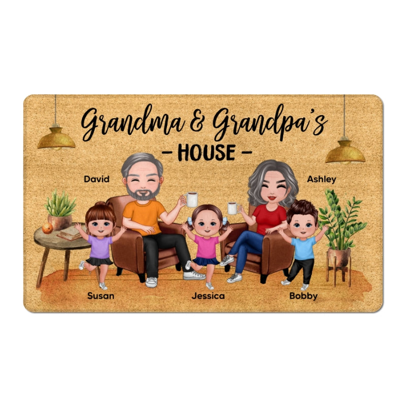 Grandma & Grandpa House With Happy Doll Kids Personalized Doormat