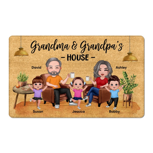 Grandma & Grandpa House With Happy Doll Kids Personalized Doormat