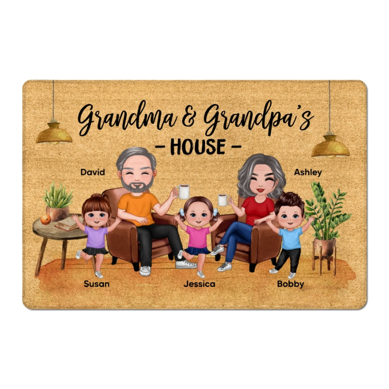 Grandma & Grandpa House With Happy Doll Kids Personalized Doormat