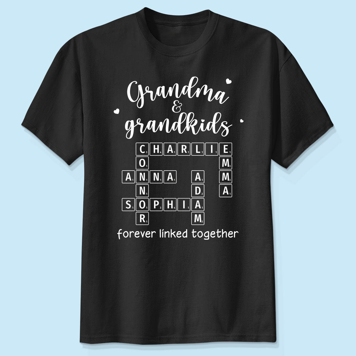 Grandma Grandpa & Grandkids Forever Linked Together Crossword Puzzle Art Personalized Shirt