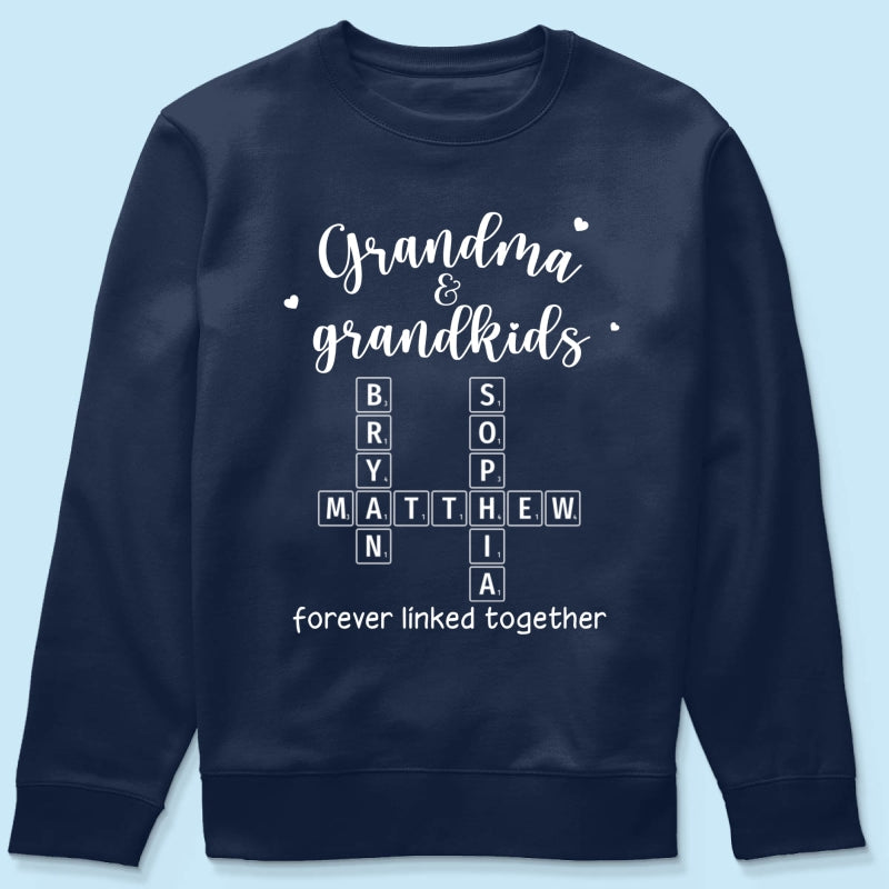 Grandma Grandpa & Grandkids Forever Linked Together Crossword Puzzle Art Personalized Shirt