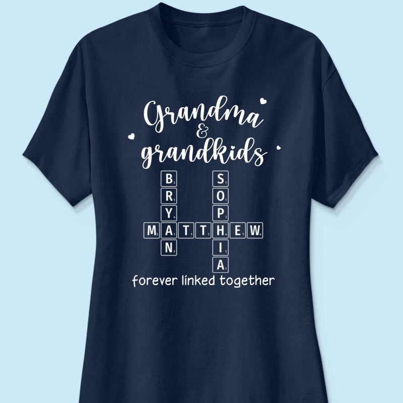 Grandma Grandpa & Grandkids Forever Linked Together Crossword Puzzle Art Personalized Shirt