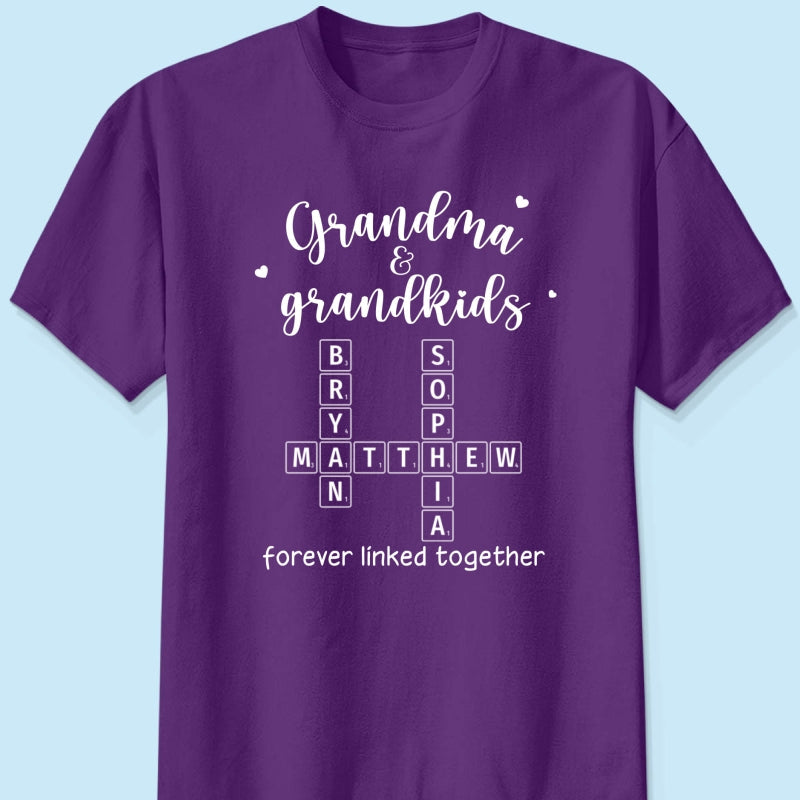 Grandma Grandpa & Grandkids Forever Linked Together Crossword Puzzle Art Personalized Shirt