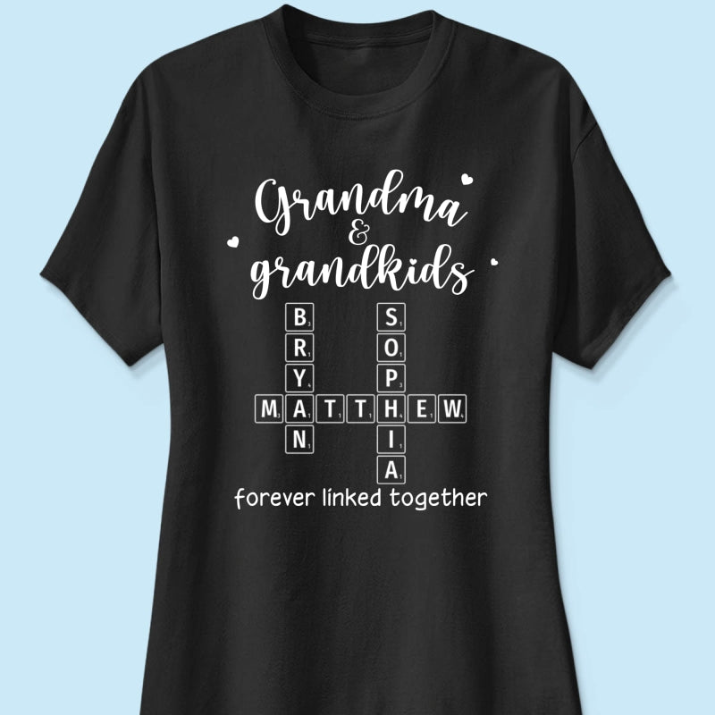 Grandma Grandpa & Grandkids Forever Linked Together Crossword Puzzle Art Personalized Shirt