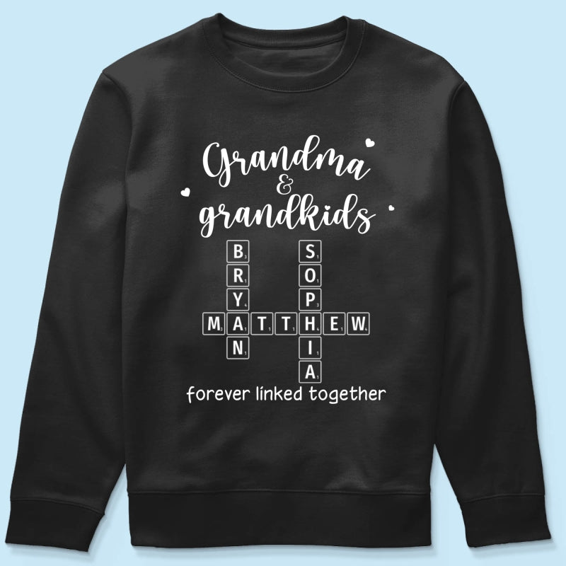 Grandma Grandpa & Grandkids Forever Linked Together Crossword Puzzle Art Personalized Shirt