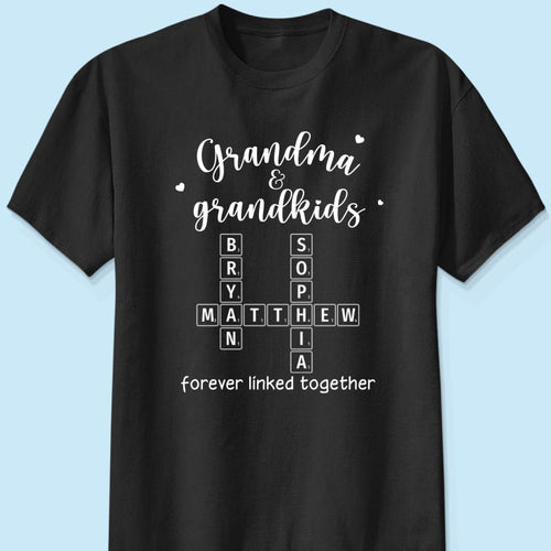 Grandma Grandpa & Grandkids Forever Linked Together Crossword Puzzle Art Personalized Shirt