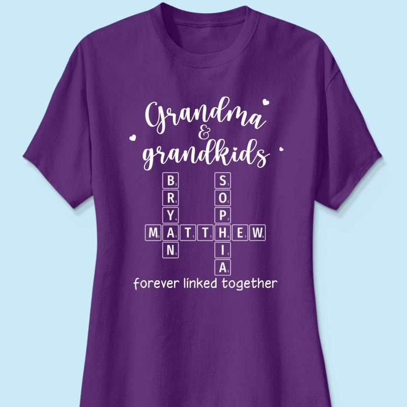 Grandma Grandpa & Grandkids Forever Linked Together Crossword Puzzle Art Personalized Shirt