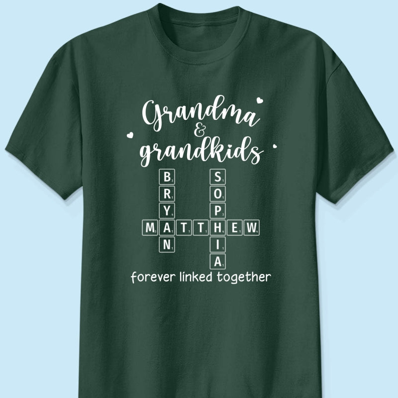 Grandma Grandpa & Grandkids Forever Linked Together Crossword Puzzle Art Personalized Shirt