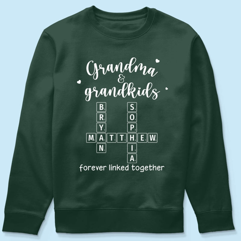 Grandma Grandpa & Grandkids Forever Linked Together Crossword Puzzle Art Personalized Shirt