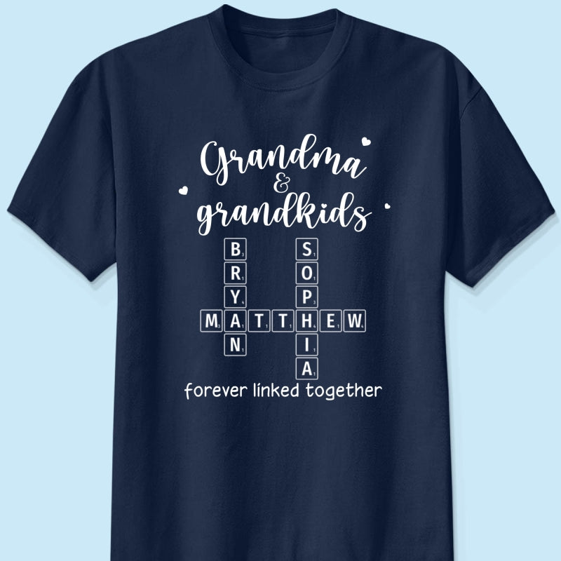Grandma Grandpa & Grandkids Forever Linked Together Crossword Puzzle Art Personalized Shirt