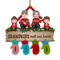 Grandma Grandpa Grandkids Sitting Christmas Glove Personalized Wooden Ornament